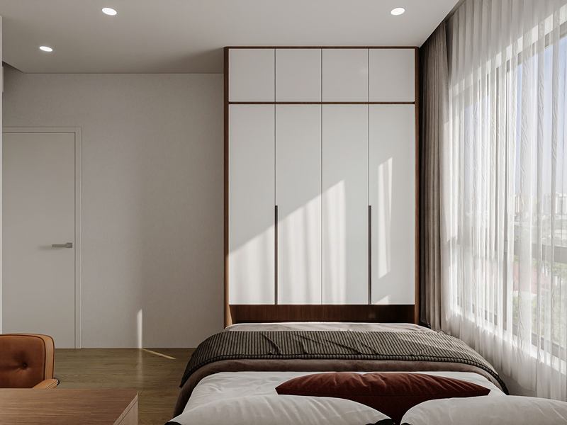Phối cảnh tủ áo cánh trắng cao đến trần